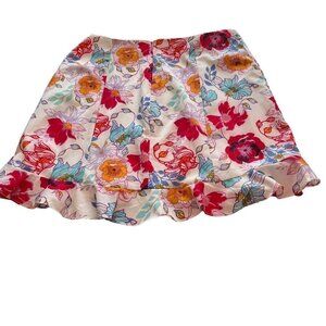 Lulus Women's Size Large White Red Orange Floral Skirt Ruffle NEW Colorful